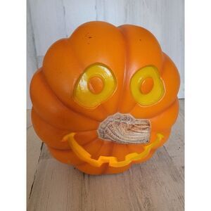 Vintage pumpkin face blow mold stem Halloween lawn prop decor